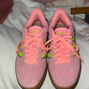 Adidas Women's Pink and Neon Green Sneakers